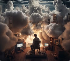 Person migrating to the cloud. -- MidJourney